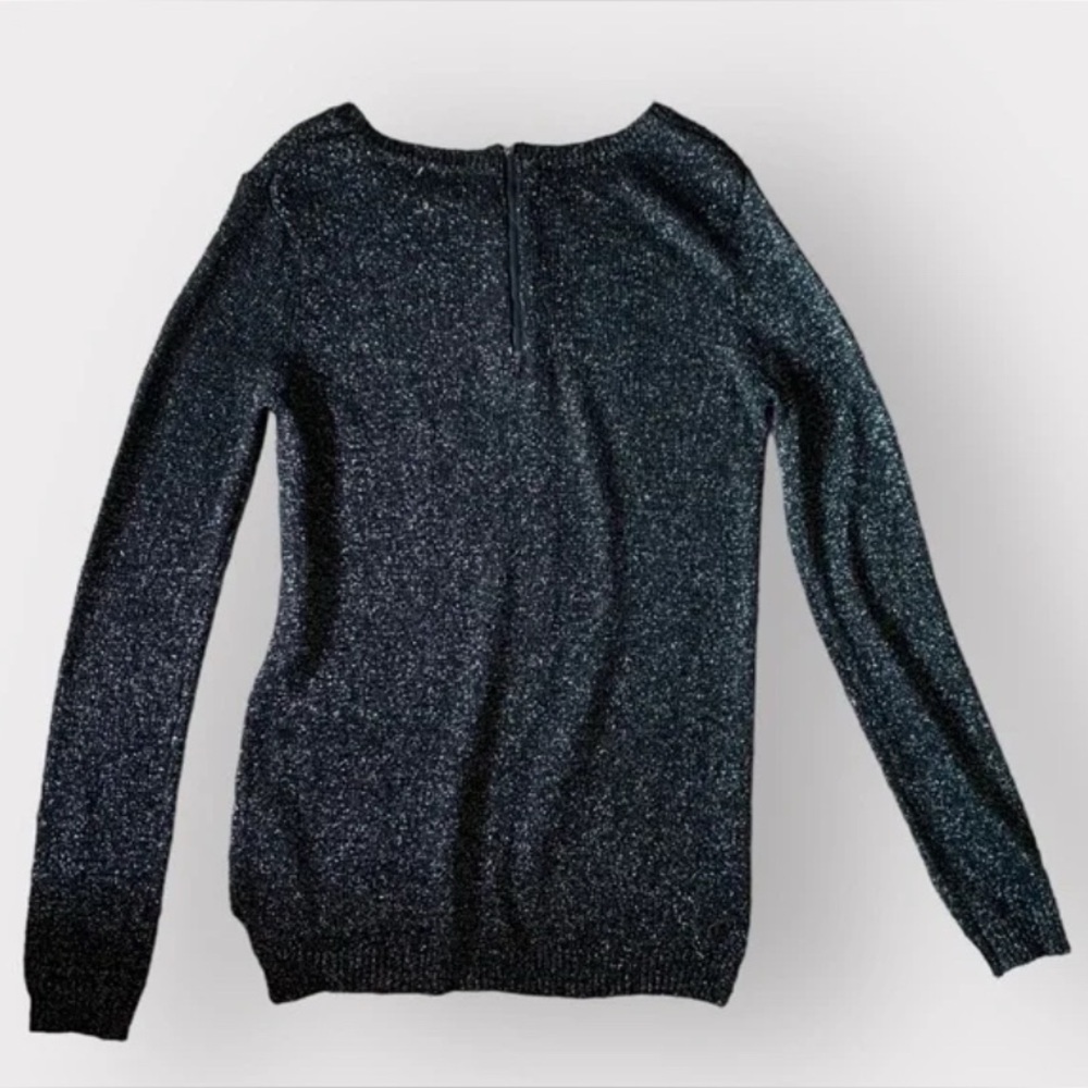 Nicole Benisti Sparkly Crew Neck Sweater Size XL black silver long sleeve thin